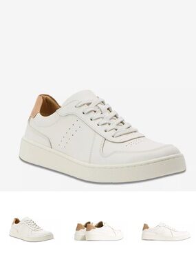 Nisolo White Leather Sneakers with Brown Heel Accent; Go-To Bria Court Sneaker